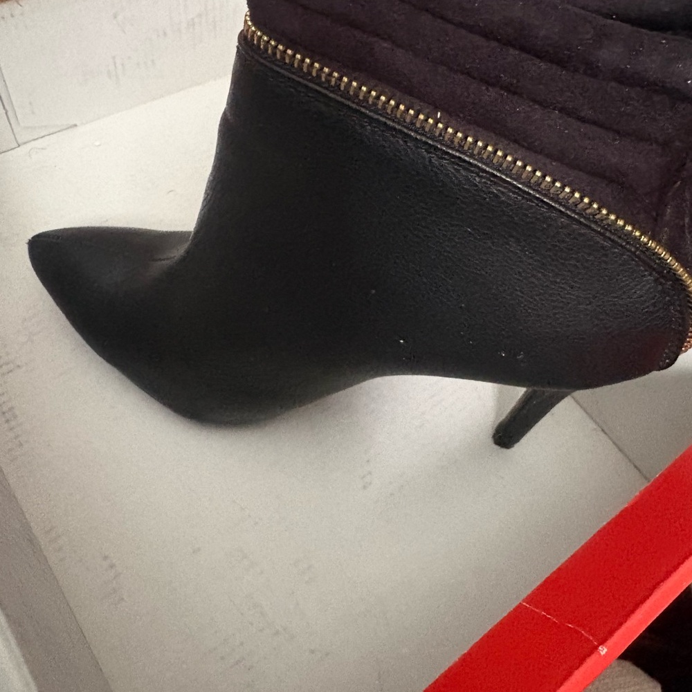 Wild Diva Black Heeled Boots with Gold Zipper
